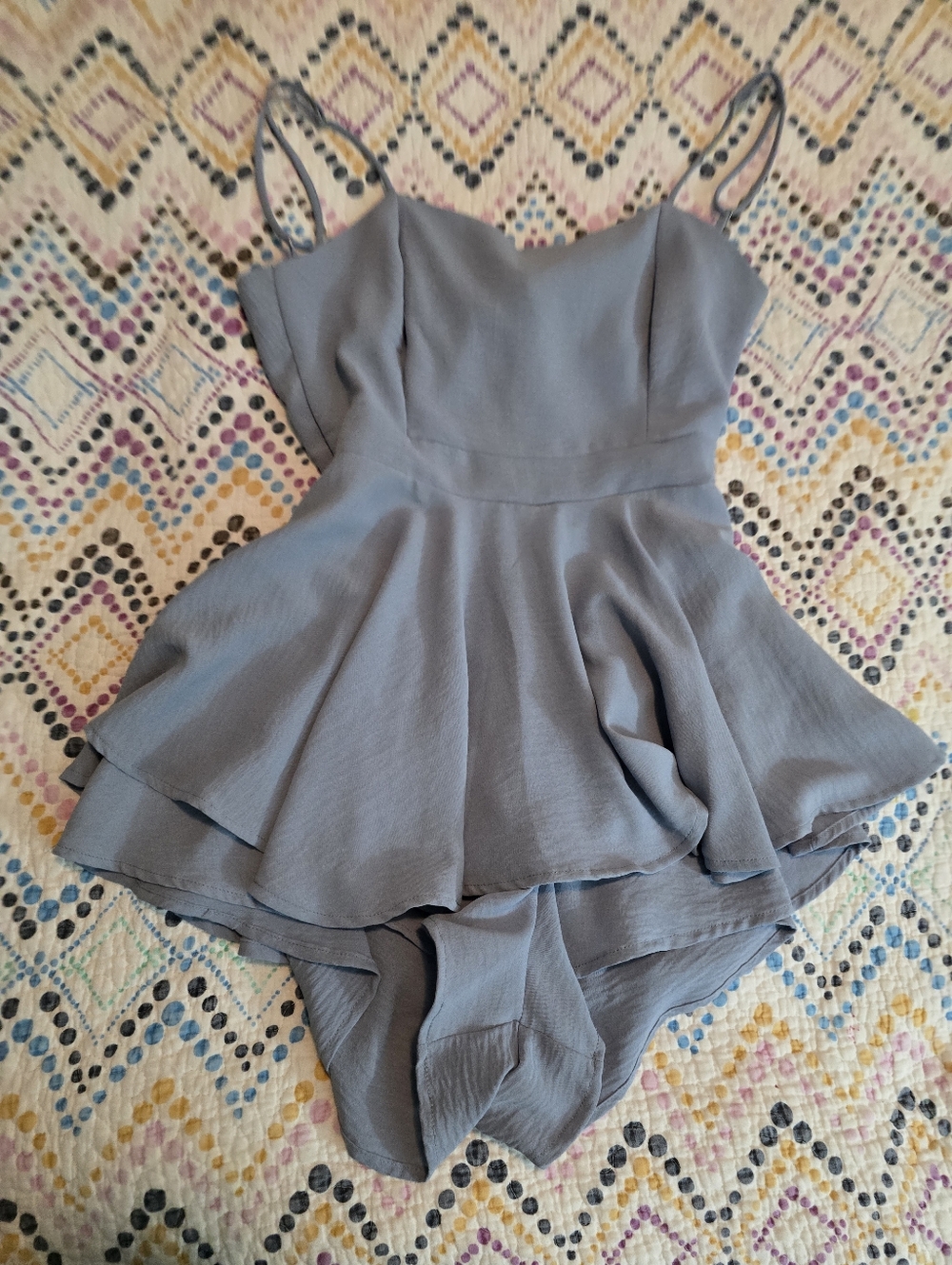 Womens Powder Blue Layered Hem Romper